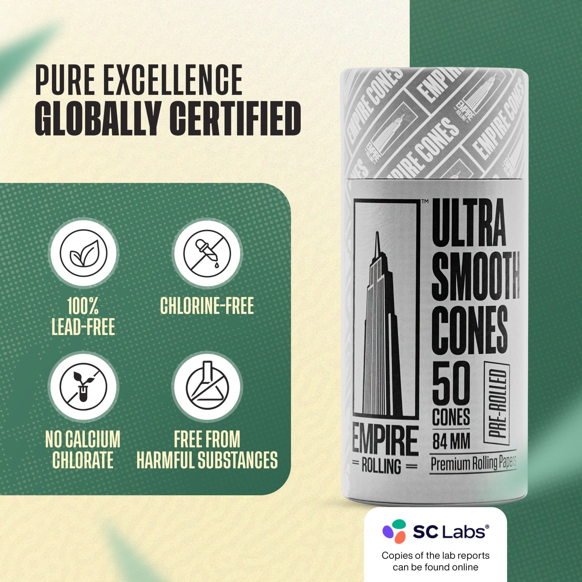 Empire Rolling's King Size Organic Hemp Rolling Papers, eco-friendly and crafted with high-quality, natural materials for a premium smoking experience.Ultra Smooth Pure White Cones 50 Count - Empire Rolling Papers